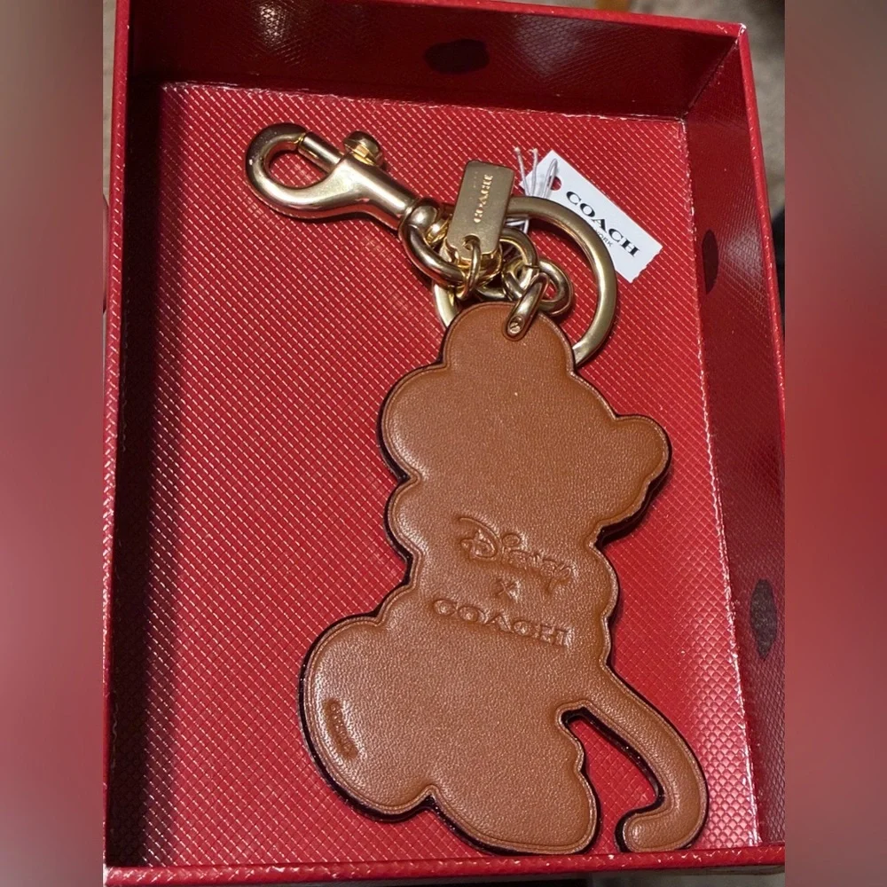 COACH DISNEY Supple Leather Minnie Mouse Bag Purse Charm Keychain NEW NIB NWT - Picture 3 of 14